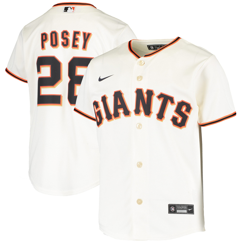 2020 MLB Youth San Francisco Giants 28 Buster Posey Nike Cream Home 2020 Replica Player Jersey 1